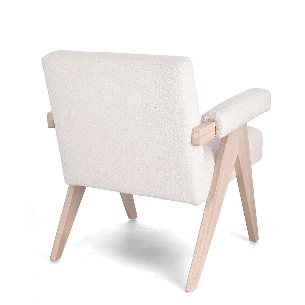 Poltrona con Braccioli in Tessuto Bouclé e Gambe in Legno - YVONNE