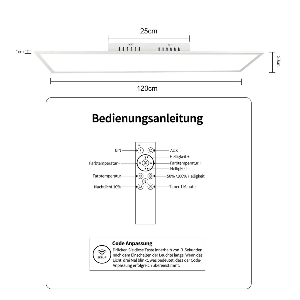 ZMH Lampada da soffitto LED di design da 120 cm con dimmer e telecomando per illuminazione interna