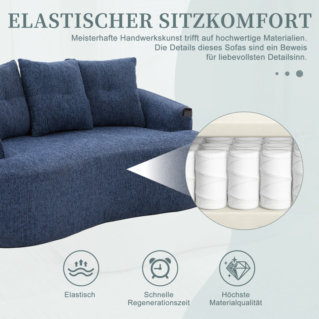 Divano a due posti in chenille con seduta profonda e cuscini extra spessi blu senza montaggio 164 × 92 × 60 cm