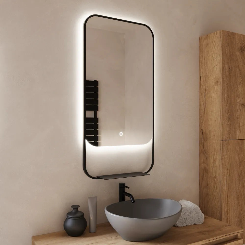 Specchio led retroilluminato 46x90cm con cornice nero opaco luce calda, neutra, fredda e anti-appannamento | Cetus