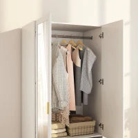 Armadio con specchio, 2 ante, 2 cassetti e asta appendiabiti, 80 x 50 x 180 cm, bianco