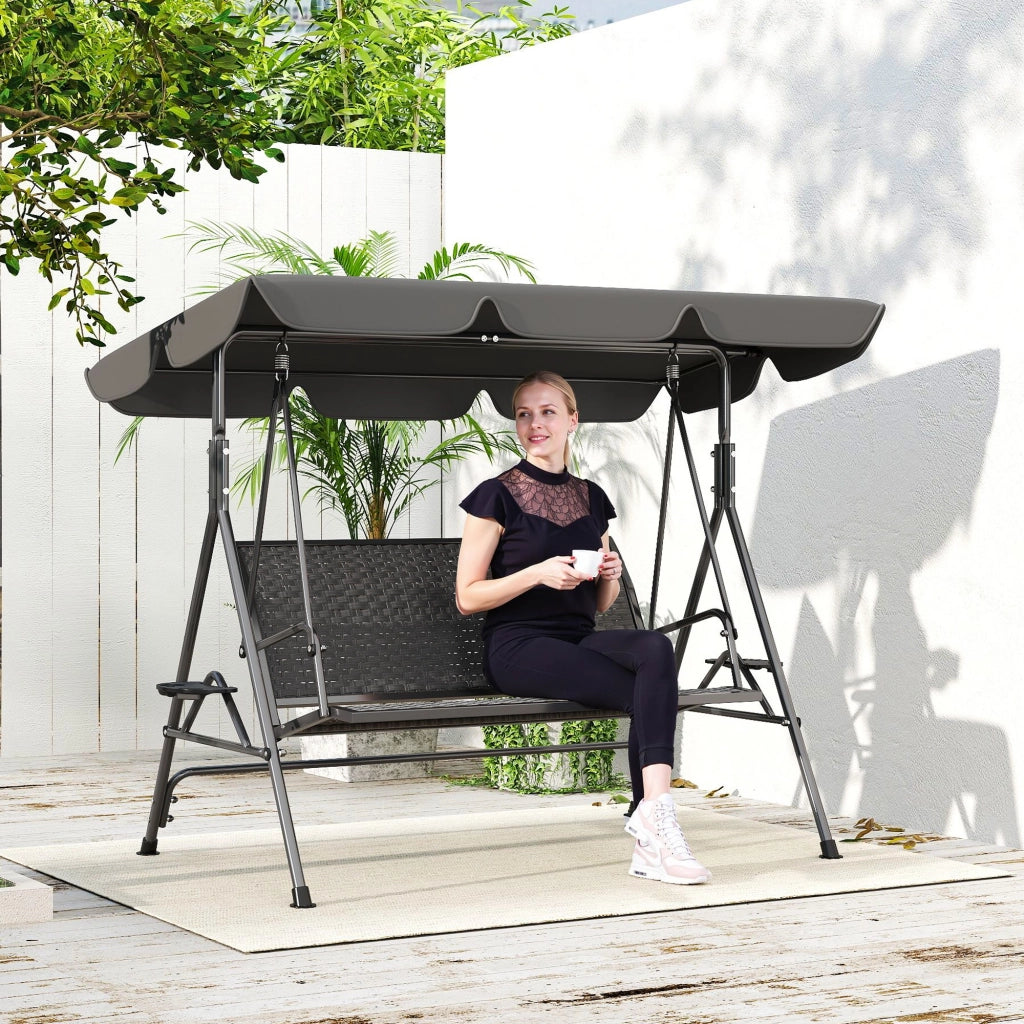 Dondolo da Giardino 3 Posti in Rattan PE e Acciaio ¨C zephmum ¨C Grigio 204x112x150 cm