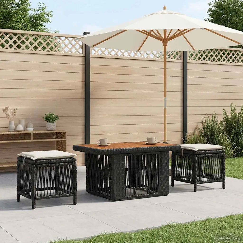 Set da Pranzo per Giardino 3 pcs Nero e Crema polyrattan