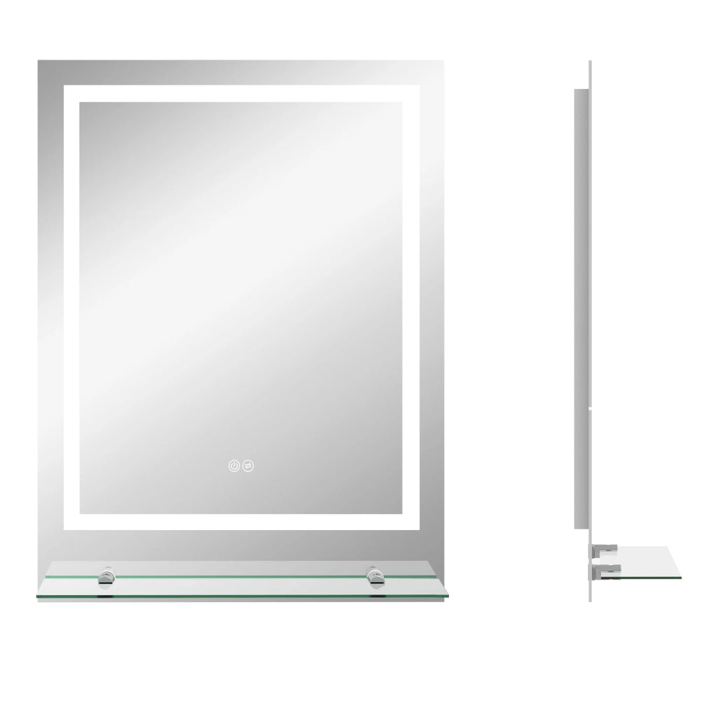 Specchio bagno ULEVR LED 70x50 cm con mensola, antiappannamento, luce regolabile 3 tonalit¨¤ e touch