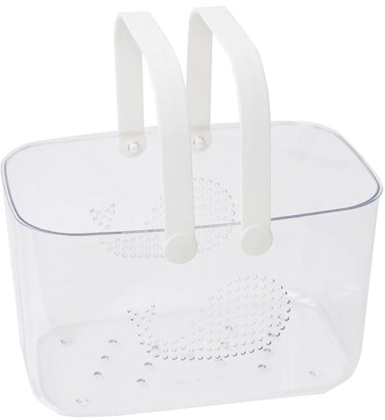 Contenitore di Stoccaggio per Bagno - 25,5x25x17 cm - Maniglia Ergonomica - Adatto per la Stanza da Bagno - Translucido/Bianco