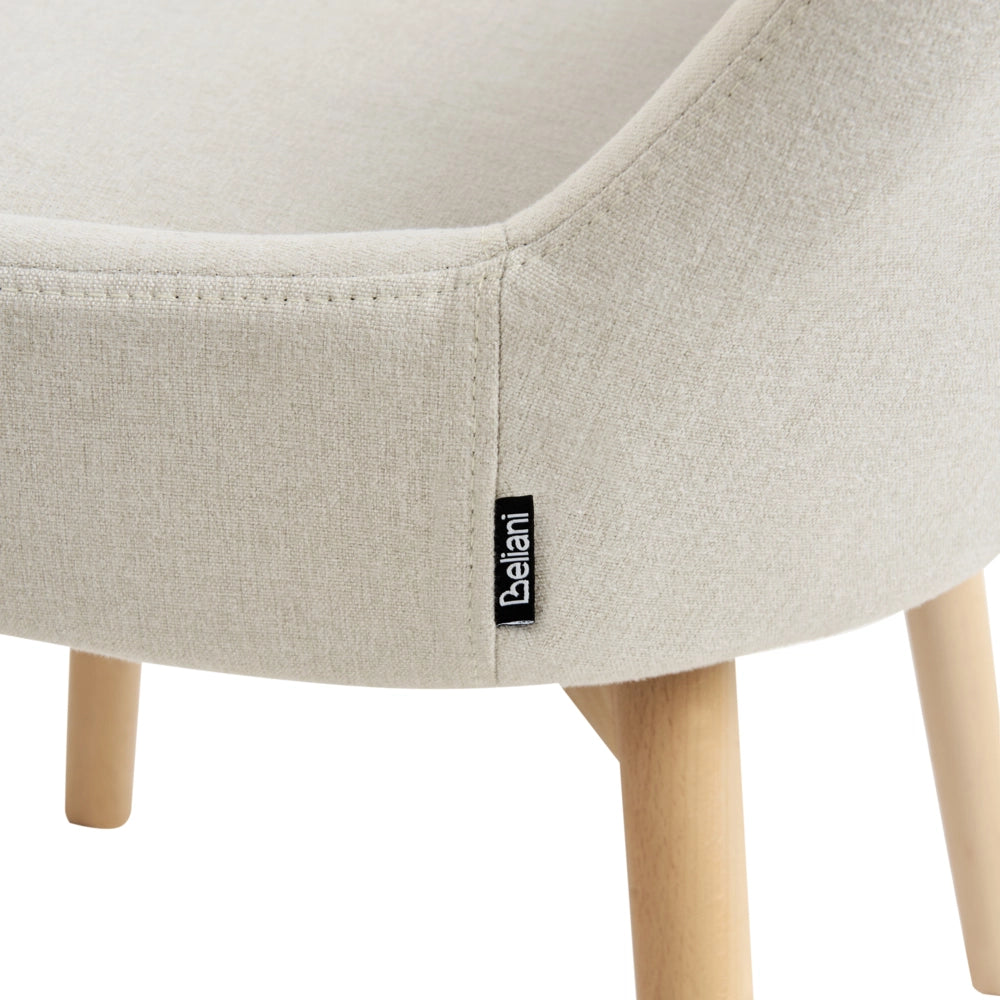 Set di 2 Sedie da Pranzo Gambe in Legno e Tessuto bianco sporco  Sedile spesso imbottito