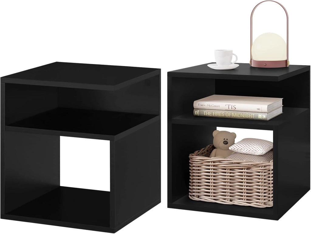 Set di 2 Comodini a 3 Ripiani, Tavolini da Notte Bianchi Moderni per Camera da Letto, Mobili Salvaspazio, in Legno, 35x35x41,5 cm