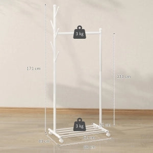 PORTA ABITI Mobile 68x43x171 cm Metallo Bianco con 5 Ganci e scarpiera