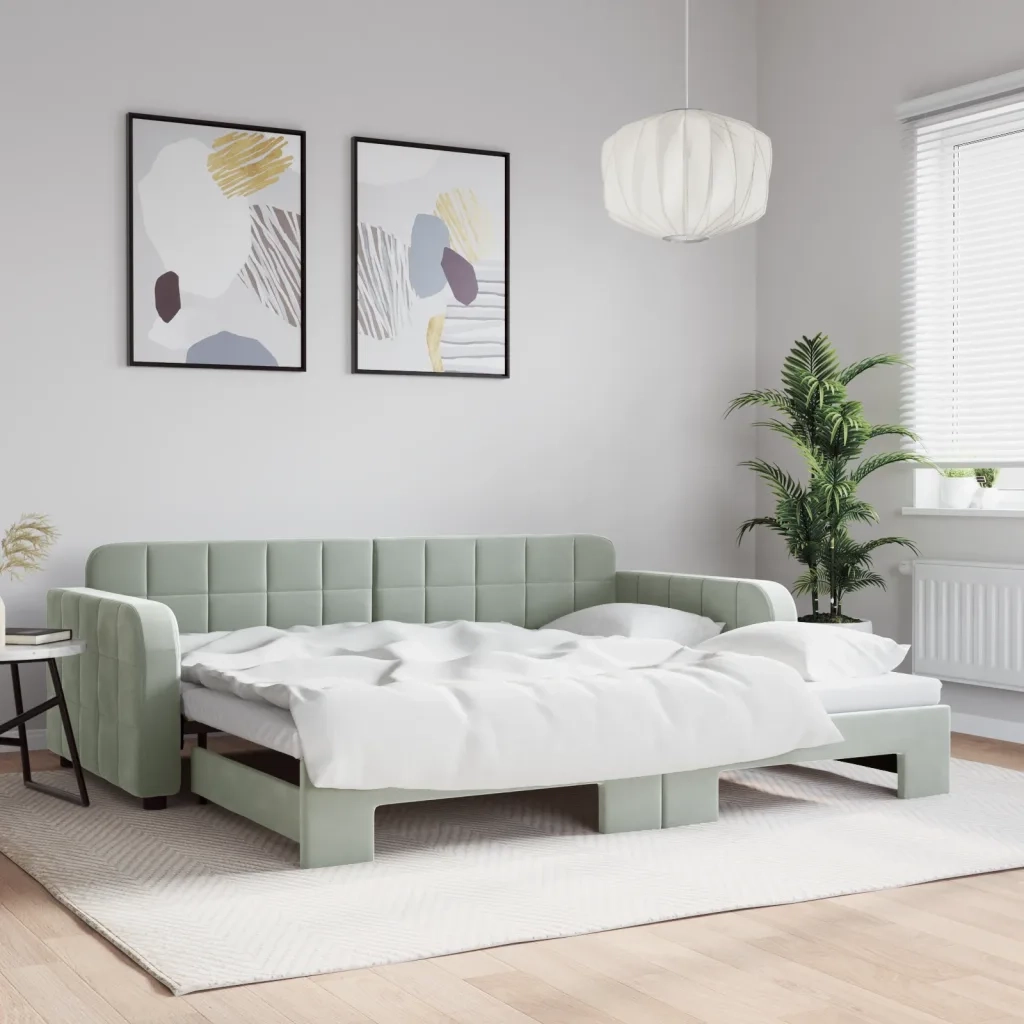 Divano Letto con Letto Estraibile Grigio Chiaro 90x200 Velluto 3196929