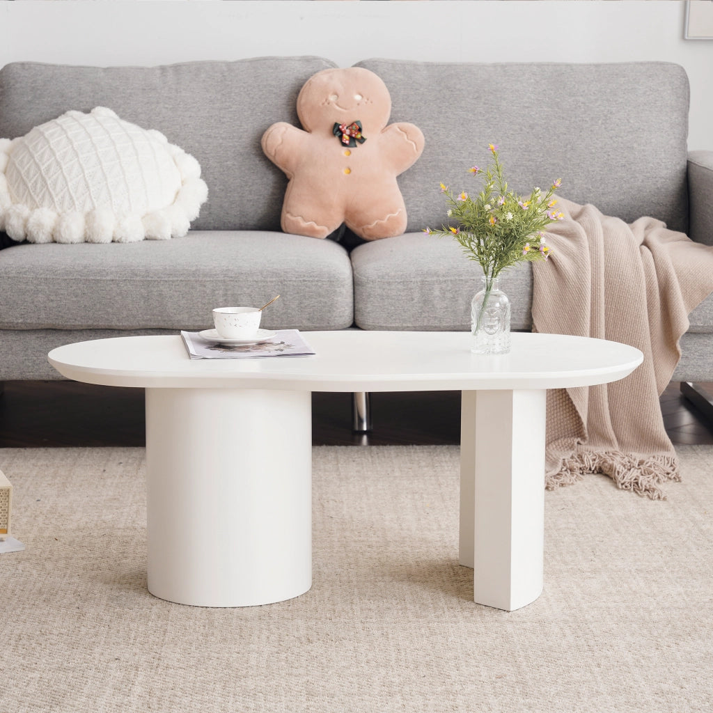 Tavolino da caff¨¨ bianco 100 cm in MDF con piano irregolare e finitura laccata