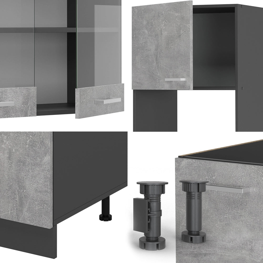 Cucina angolare completa R-Line Calcestruzzo/Antracite 247 x 237 cm, PL Marmo Vicco