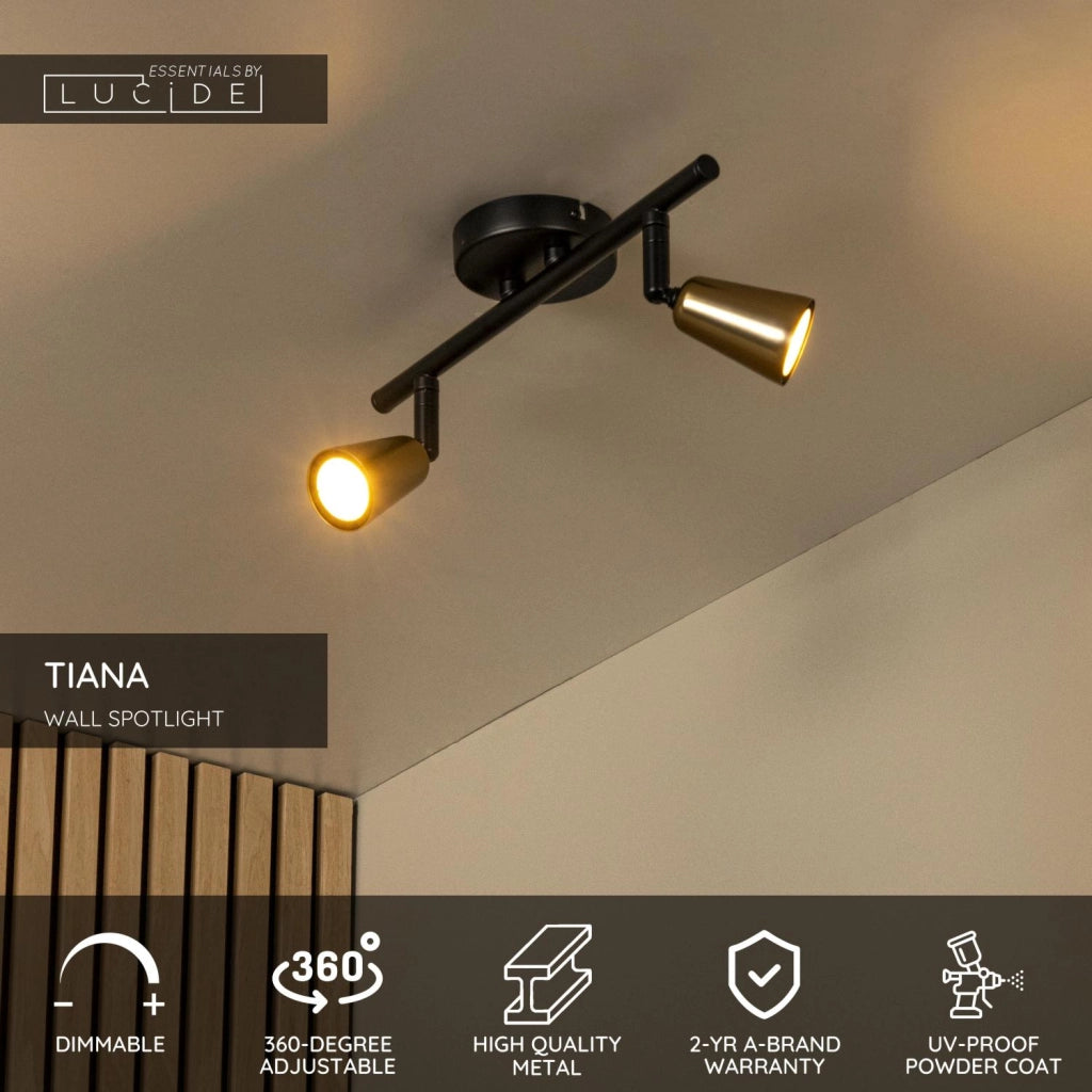 Faretto da soffitto TIANA 2xGU10 oro nero Lucide
