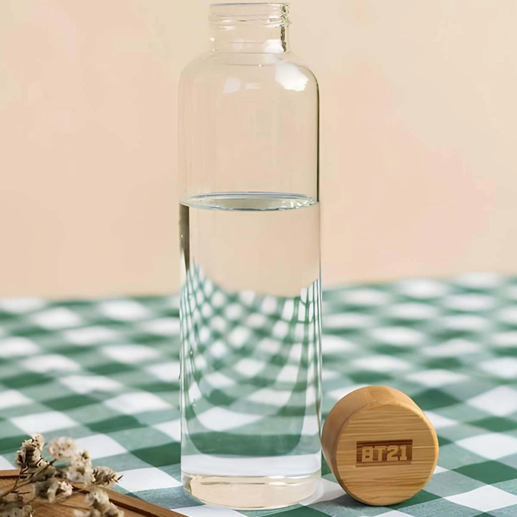 Borraccia in vetro riutilizzabile da 500 ml con motivo TATA e custodia Bianco / Verde Line Friends BT21