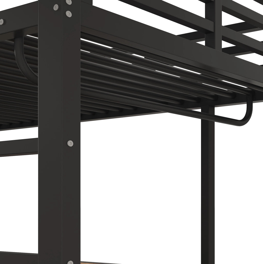 Letto a soppalco 90×200 cm nero con scrivania, appendiabiti e ripiani