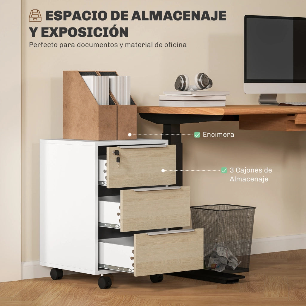 Cassettiera con Ruote 3 Cassetti ¨C Zephmum ¨C Bianco e Rovere 40x40x63,5 cm