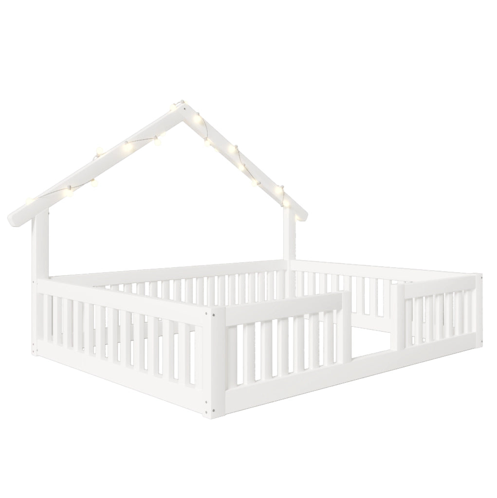 Letto a pavimento a casetta per bambini 140x200 cm con LED e barriera di sicurezza; bianco
