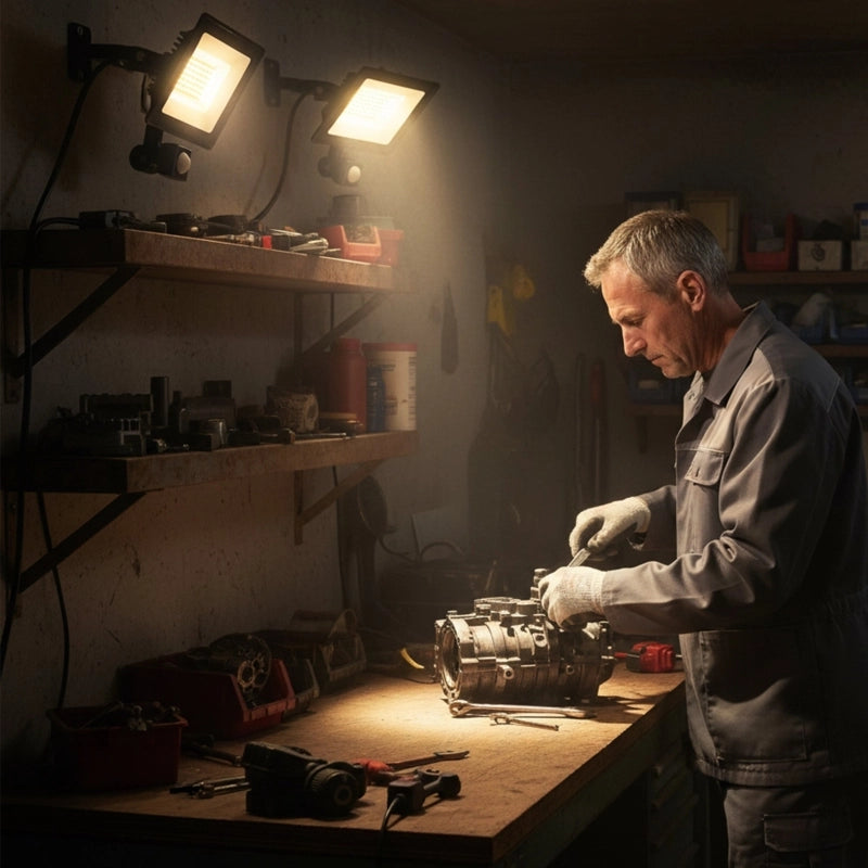Lampada Da Lavoro - 50 W, 5500 Lumen - Alluminio - Nero - Illuminazione Esterna Con Sensore - Angolo Regolabile