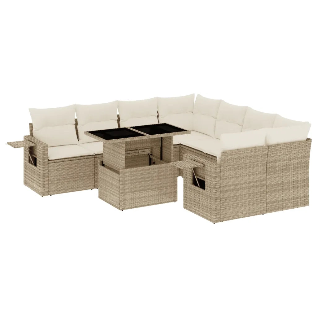 Set Divano da Giardino 9 pz con Cuscini Beige in Polyrattan 3267798