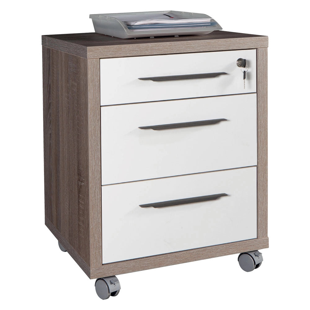 CASSETTIERA UFFICIO 3 CASSETTI LINEA 'CHANIA' cm. 45 x 48 x h.63 - cemento/bianco  - COMPOSAD