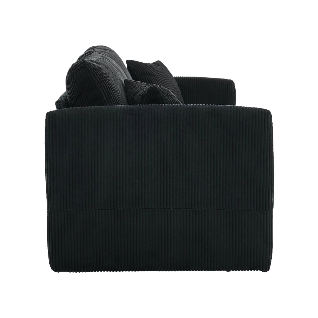 Divano letto con cuscini in schiuma memory e struttura in metallo, in velluto a coste nero 182 × 88 × 84 cm