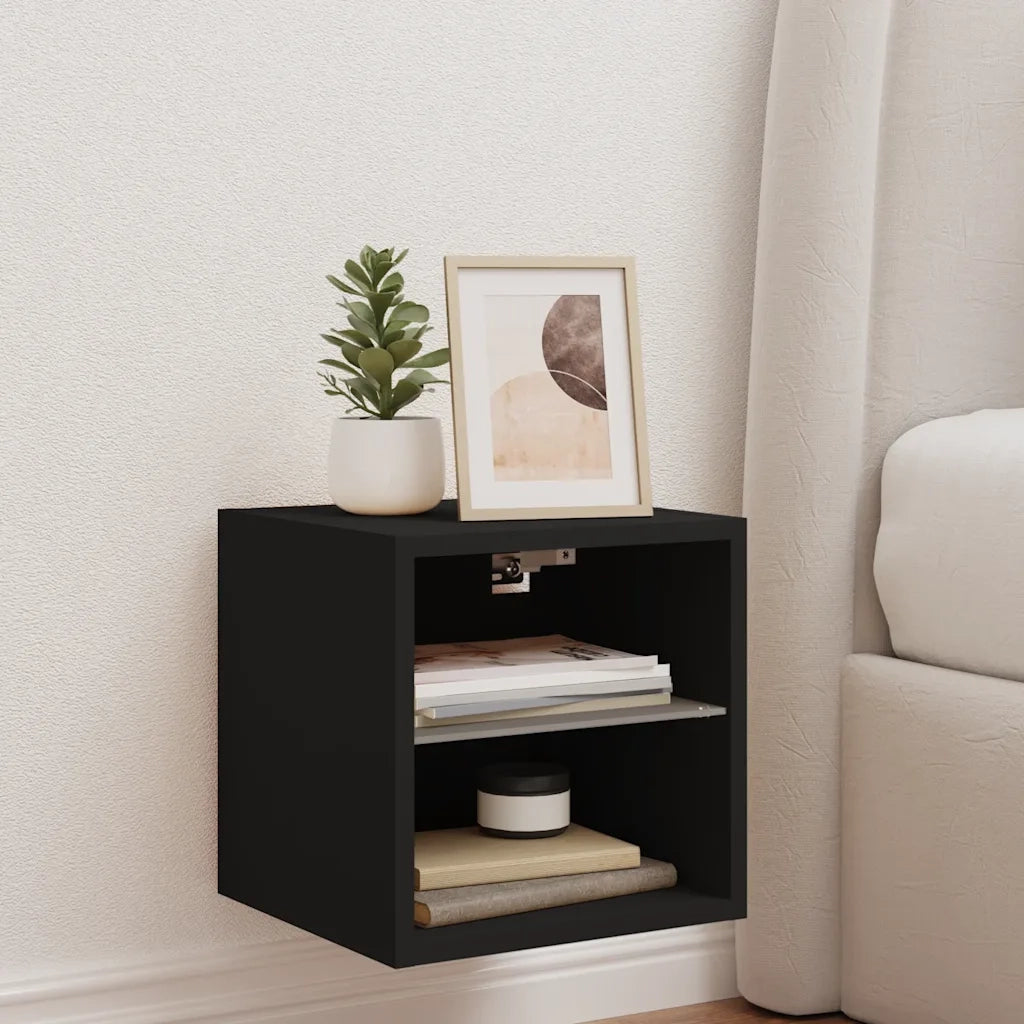 Mobile TV a Parete | Armadietto TV | Mobile Porta TV con Luci LED Nero 30x28,5x30 cm