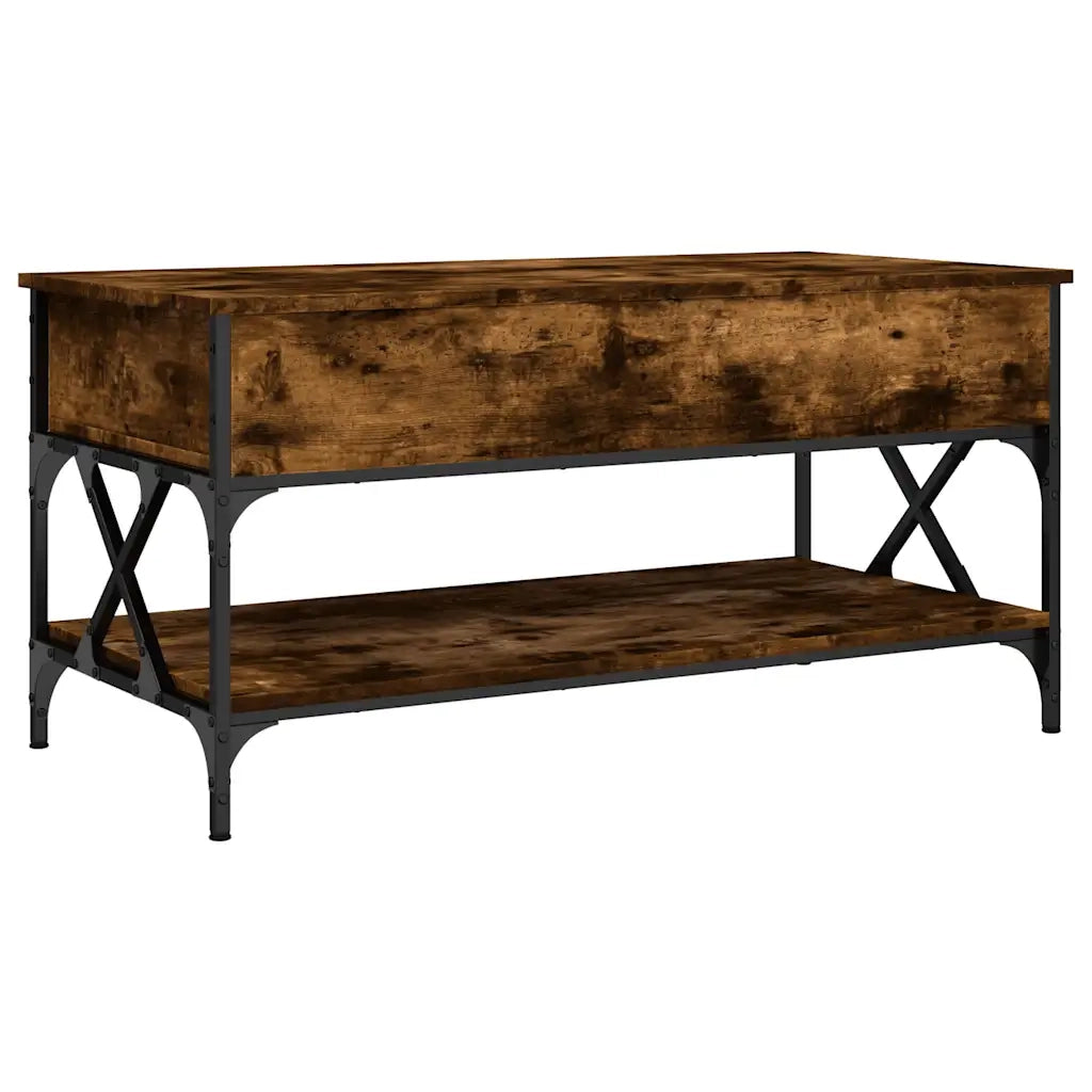 Tavolino salotto | Tavolino da caff¨¨ | Tavolino da Soggiorno Rovere Fumo 100x50x50 cm Multistrato e Metallo