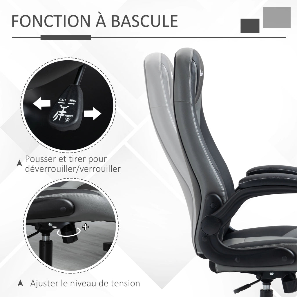 Sedia da gaming ergonomica ¨C zephmum ¨C base rotante metallo, schienale e braccioli regolabili, grigio nero