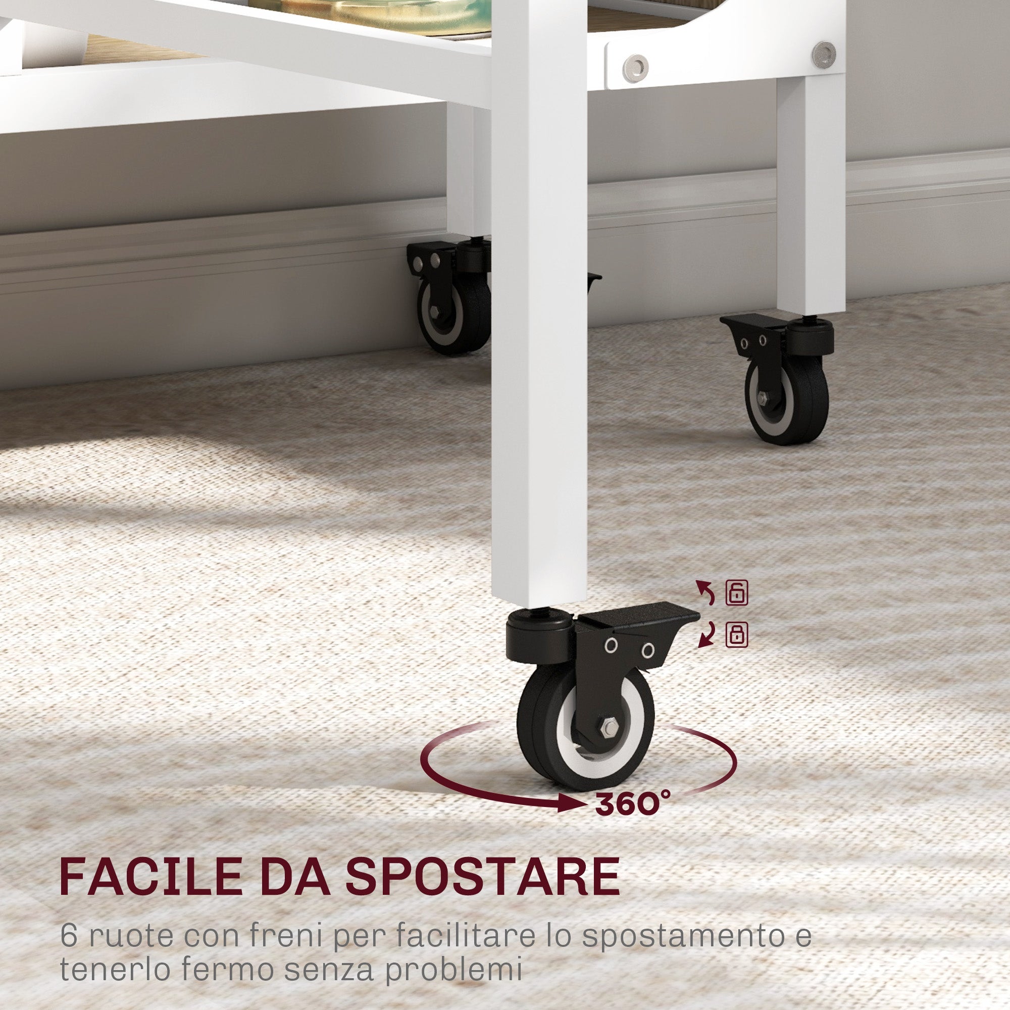 Tavolo Salvaspazio Pieghevole a 2 Ribalte per 6 Persone 130x80x74 cm Bianco e color Legno