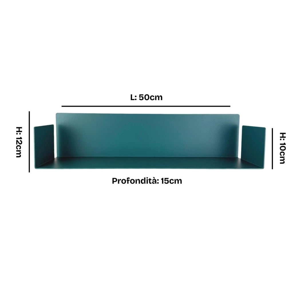 ZOI LINE180 Mensola 50 cm in Acciaio Verniciato 1,5 mm con Schiena 12 cm – Ripiano da Parete Moderno per Cucina, Bagno, Ingresso e Soggiorno Colore Mensole: Verde Petrolio
