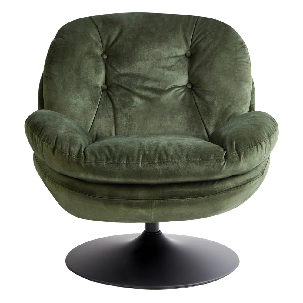 Poltrona girevole Velluto verde scuro Base singola con sedile imbottito Button Tufted