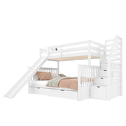 LETTO a castello con cassetti e scivolo 90x200/140x200 cm Bianco antico