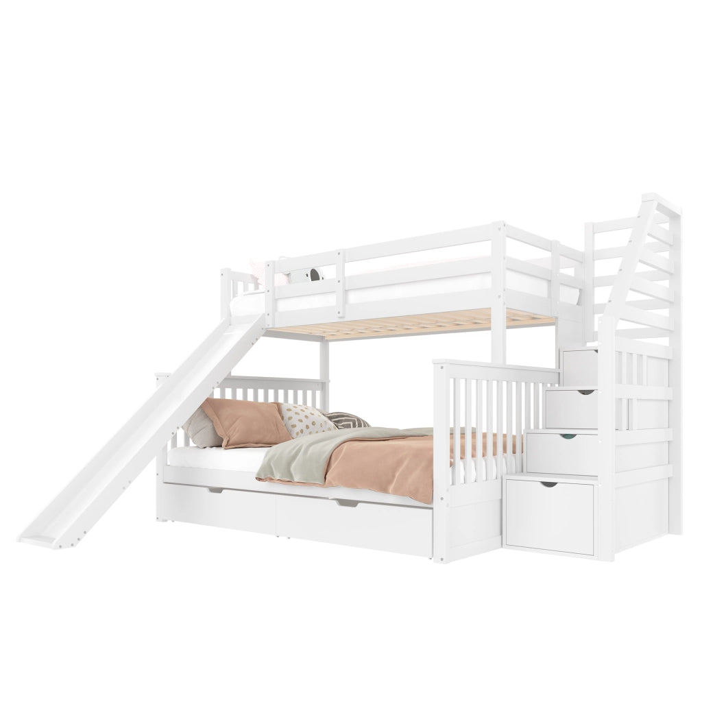LETTO a castello con cassetti e scivolo 90x200/140x200 cm Bianco antico