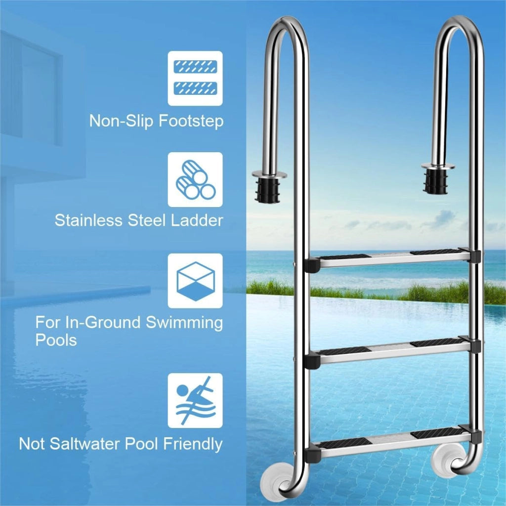 Scaletta Telescopica in Acciaio Inossidabile, Scaletta Piscina Fuori Terra a 3 Scalini Antiscivolo, Portata 150 KG, Scala per Piscina, Barca, Ponti, Pontile Galleggiante, 55 X 25 X 132,5 CM