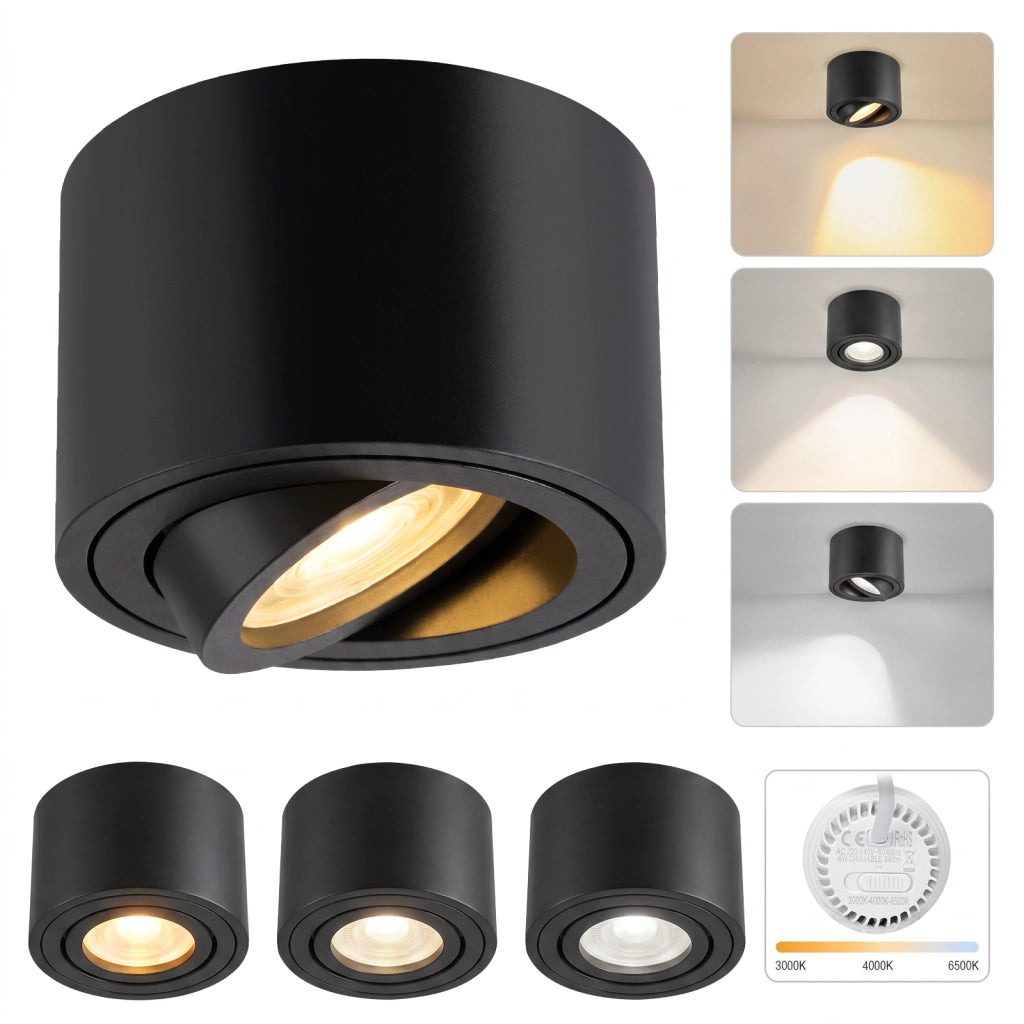 ZMH Faretto da soffitto LED dimmerabili neri ultra piatti orientabili 30 gradi 4W rotondi confezione 4 pezzi