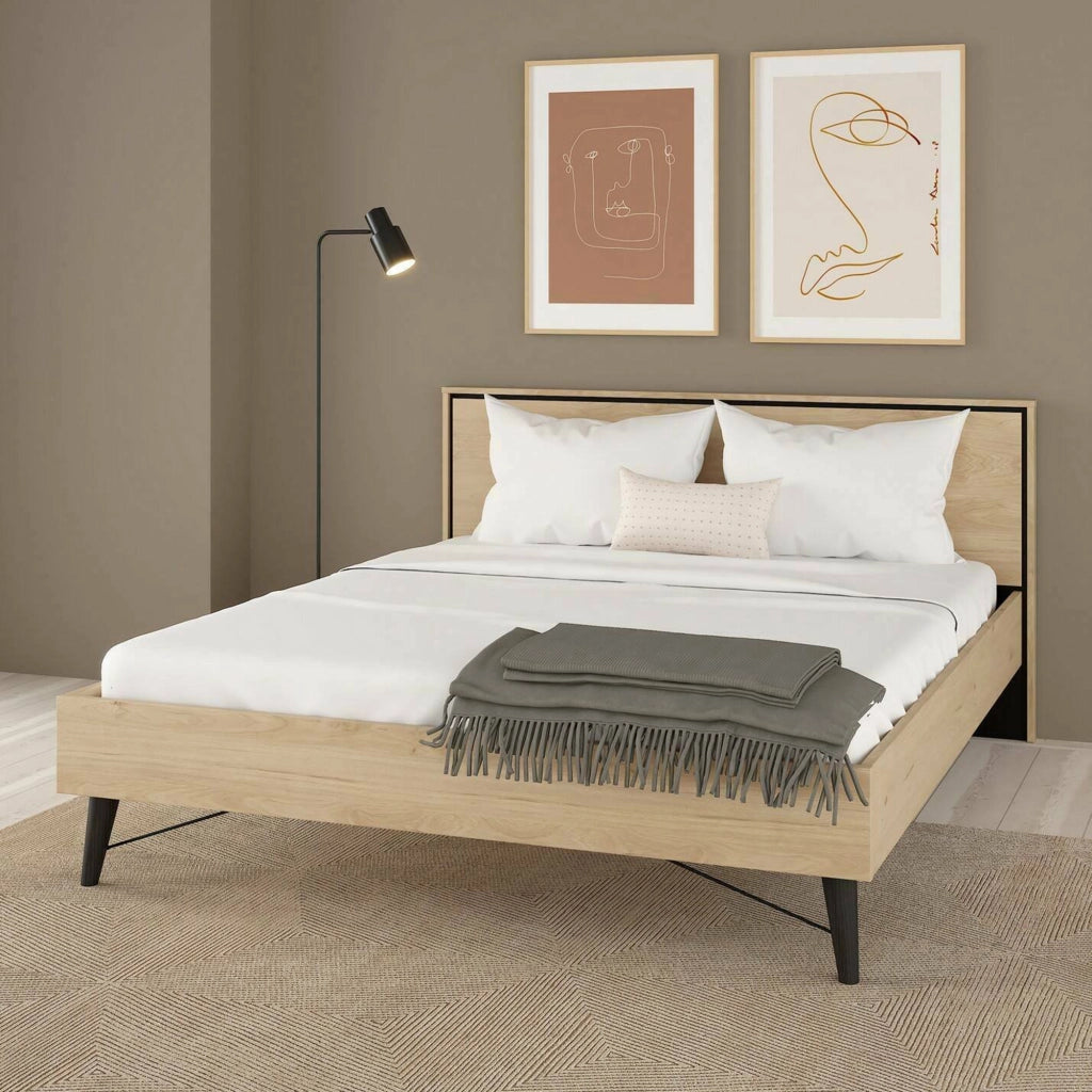 Letto matrimoniale Kintamo, Sommier per camera da letto, Giroletto per stanza, Struttura porta materasso, 207x173 h91 cm, Rovere