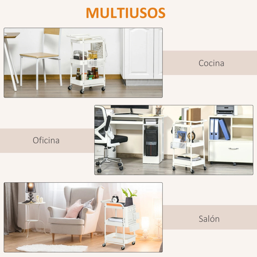 Carrello Multifunzionale con 4 Ganchos e 2 Cestas ¨C zephmum ¨C Bianco 51.5x32x75.6 cm