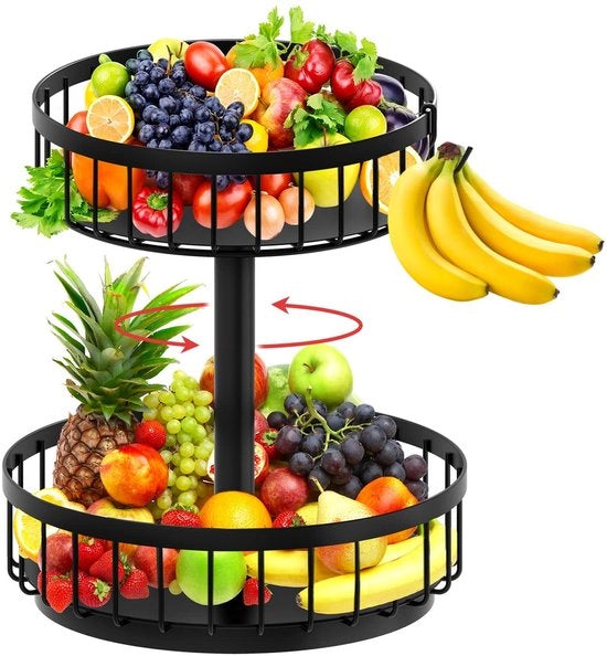 Pannello per frutta e verdura a due livelli - Piatto per frutta e verdura - Contenitore per frutta e verdura in legno - Cassetto per conservazione - Costruzione smontabile - Conserva freschezza di frutta e verdura