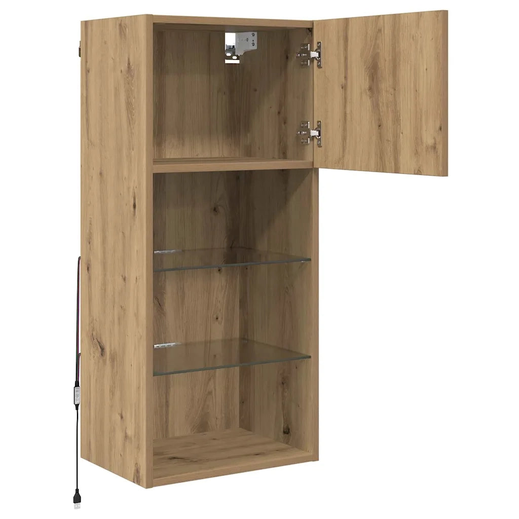 Mobiletti TV a parete con LED 2 pcs Rovere artigianale 882957