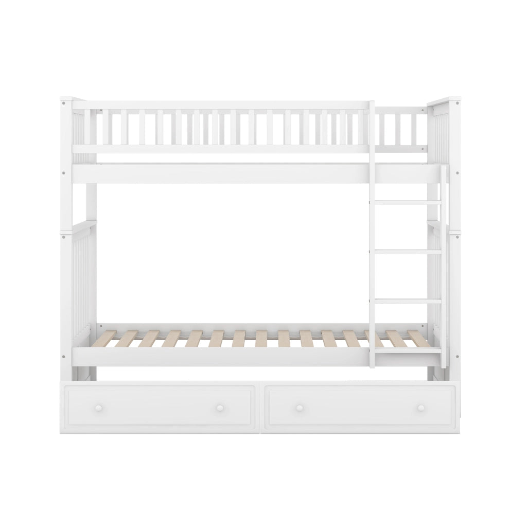 Letto a Castello 90 x 200 cm - Convertibile con 2 Cassetti - in Legno e MDF - Bianco
