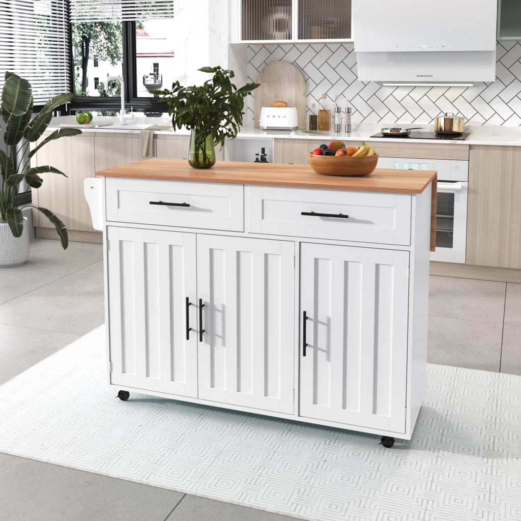 Carrello cucina con piano ribaltabile 129x71x91,5 cm, bianco/naturale, in MDF