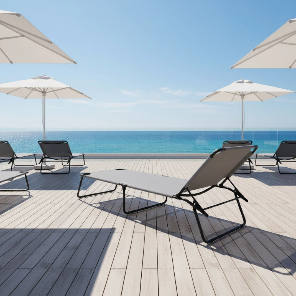 Lettino Prendisole Pieghevole Schienale Reclinabile Regolabile Struttura In Metallo Sedia Sdraio Per Spiaggia Mare Giardino Piscina Grigio Scuro