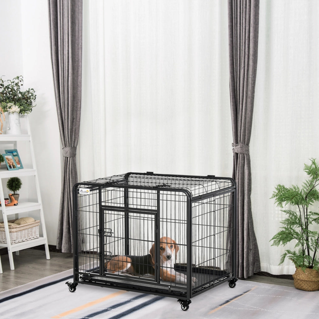 Gabbia per cani pieghevole con ruote ¨C zephmum ¨C grigio nero 94x58x69.5 cm