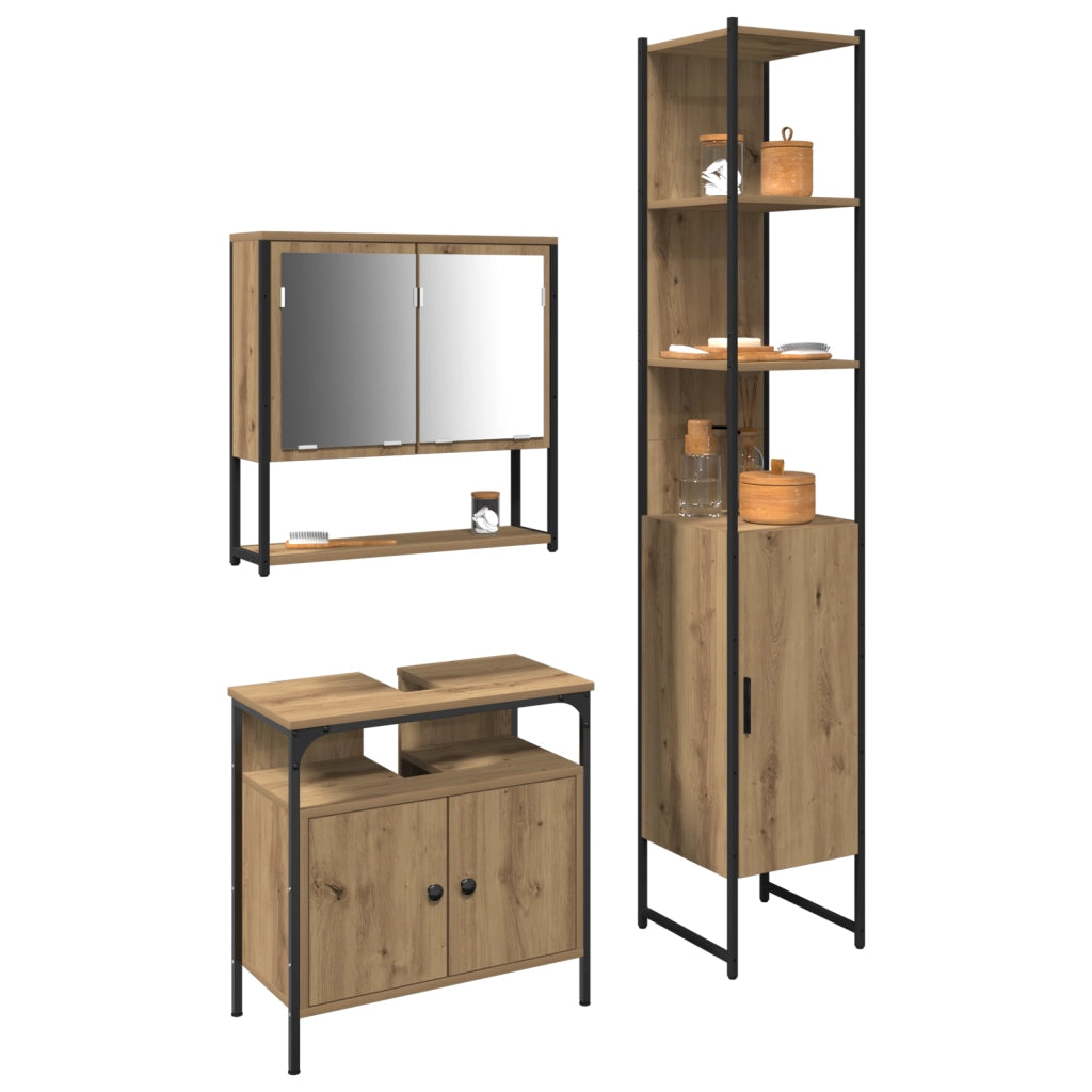Set di mobili da bagno 3 pezzi in legno ingegnerizzato rovere Artisan