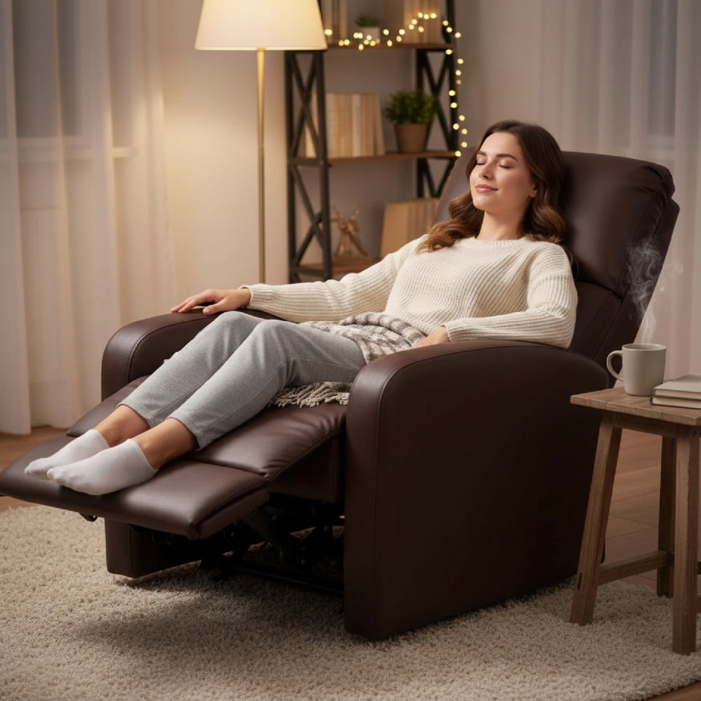 Poltrona Relax Elettrica In Ecopelle Con Alzapersona Reclinabile 135° Schienale Ergonomico E Telecomando Poltrona TV Comfort per Anziani Soggiorno 65 x 85 x 105 cm Marrone