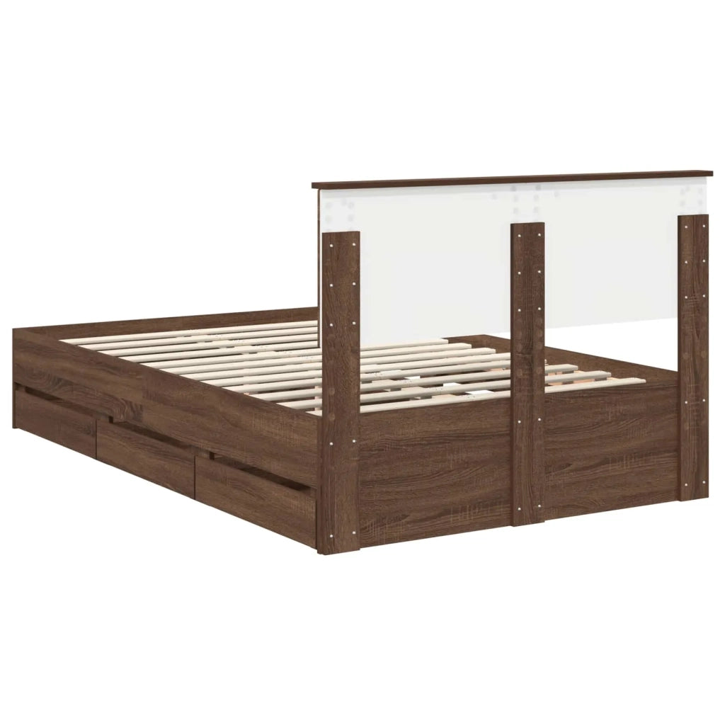 Struttura del letto con cassetto Rovere Marrone 135 x 190 cm