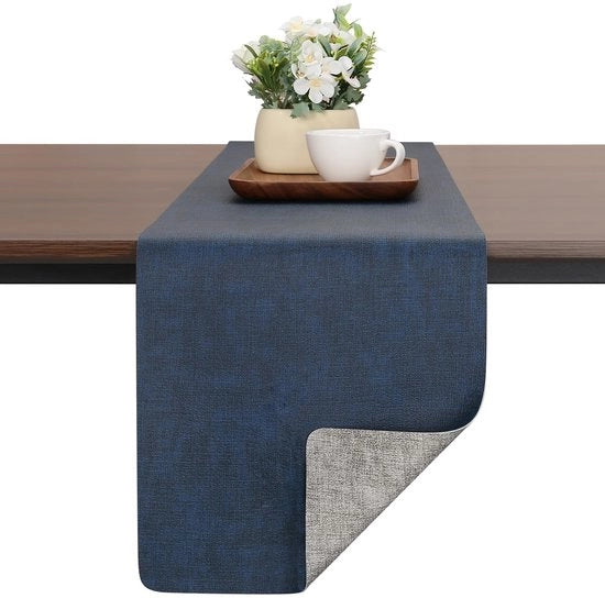 Tavolo da picnic in materiale imitante legno, moderno, a doppia faccia, antiscivolo, resistente al calore, lavabile, tavolo da picnic per esterno, per occasioni speciali, decorazione da tavola per feste (grigio blu, 30 x 240 cm)