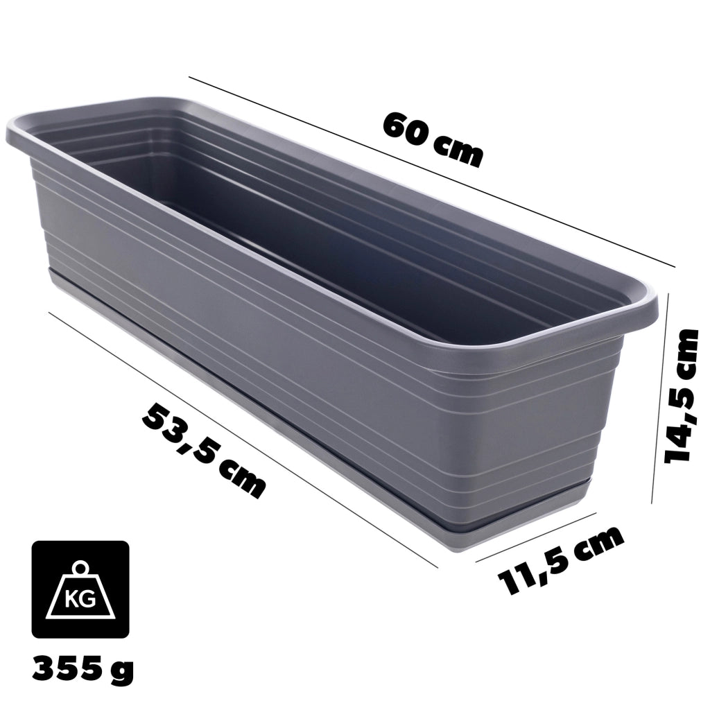 Vaso da fiori da balcone KADAX da 60 cm con sottovaso color antracite