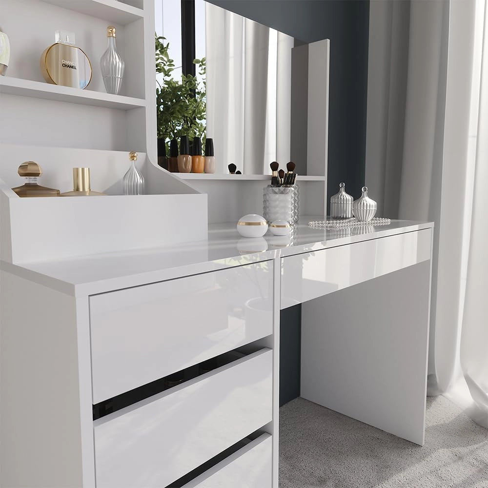 Tavolo da toeletta Sherry, Bianco/bianco lucido, 119.8 cm 3 parti