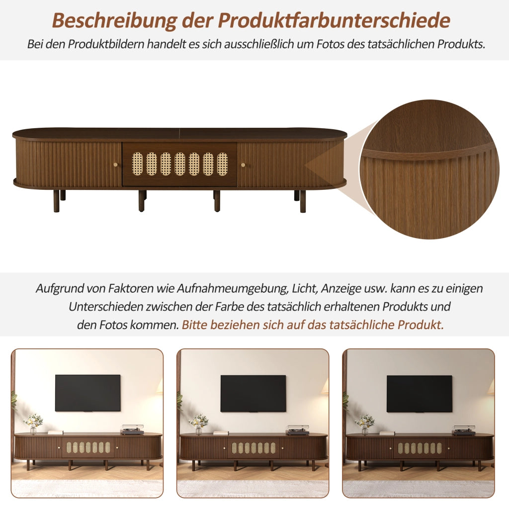 Mobile TV- noce scuro- rattan- anta avvolgibile- 180x40x40 cm- 30 kg