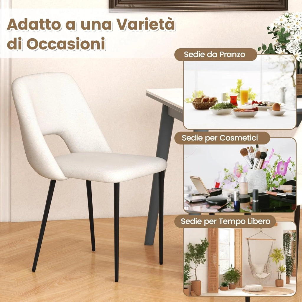 Set di 2 Sedie da Pranzo, 2 Sgabelli Alti da Bar, Sedia Imbottita con Schienale Vuoto e Gambe in Metallo, Set di Sedie da Cucina, Portata 150 kg, 48,5 x 57 x 85 cm